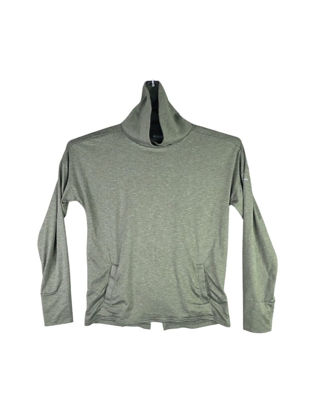 Womens Columbia Cowl Neck Top Olive Green Activewear Long Sleeve Split Hem S